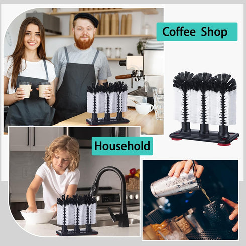 Havawish 2 Pack Water Bottle Cleaning Brush with Suction Base, 3 Head Bristle Bar for Cup Washer Cleaning