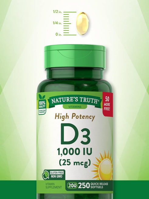 Nature's Truth D3 1000 IU, 250 Softgels | High Potency Essential Vitamin D | Non-GMO & Gluten Free Supplement