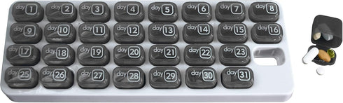 Monthly Med Organizer with 31 Daily Removable Pill Pods, Numbered Pillboxes for Home, Work, Travel
