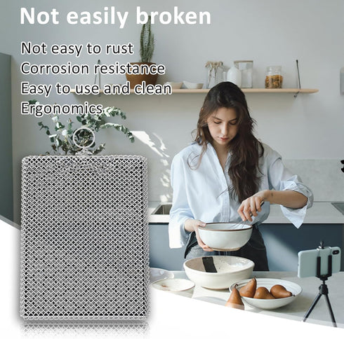 Penhderm 316L (8CM*10CM) Stainless Steel Cast Iron Scrubber Cleaner,Chain Mail Scrubber with Silicone Insert,for Cast