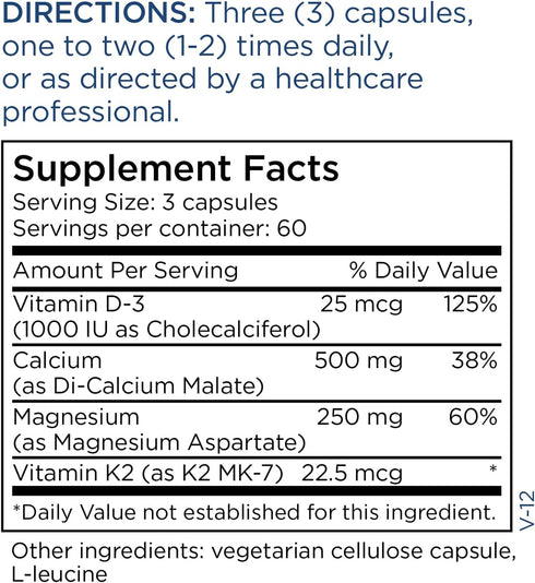 Metabolic Maintenance Cal/Mag Plus - 180 Capsules of Magnesium and Calcium Supplement with Vitamin D3 + K2