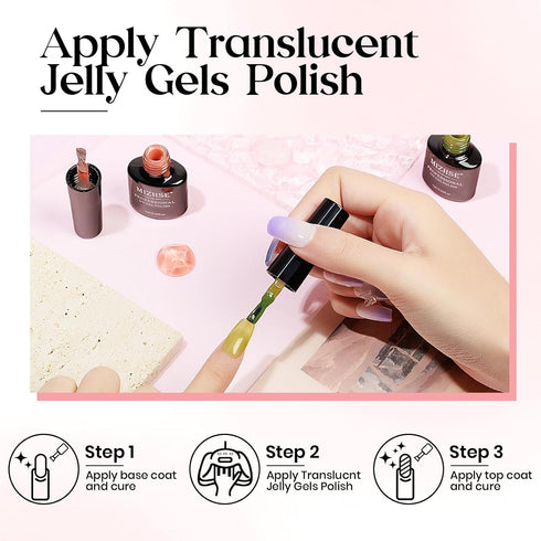 MIZHSE Jelly Gel Polish Set, 12 Colors Nude Translucent Spring Clear Pink Jelly Gel Nail Polish for Home Salon