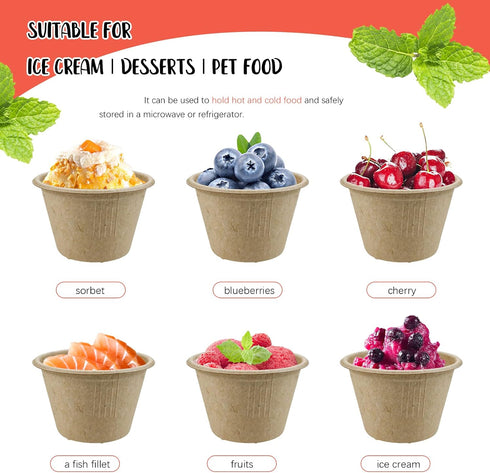 200 Pcs 4 oz Natural Sugarcane Biodegradable Bowls, Disposable Paper Bowls for Salad, Hot Soup, Pasta, and Dessert