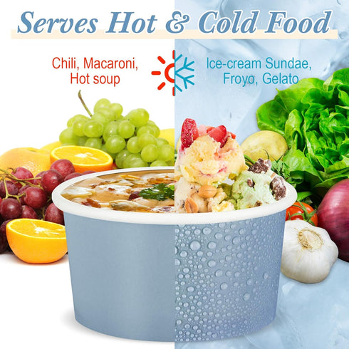 Maxdot 60pcs 3oz Frozen Dessert Cups, Disposable Ice Cream Cups, Paper Yogurt Bowls, for Hot and Cold Foods, Suitable