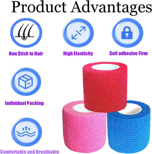 Kuanfine 3 Pack 2 Inches Self Adhesive Bandage Wrap Vet Wrap for Pets, Stretch Self Adherent Tape Cohesive Wrap