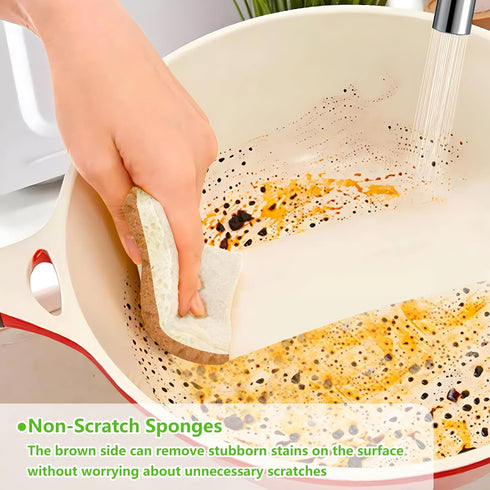 Natural Kitchen Sponges, 12 Pack Non-Scratch Biodegradable Cellulose Dish Scrub Sponges for Cleaning