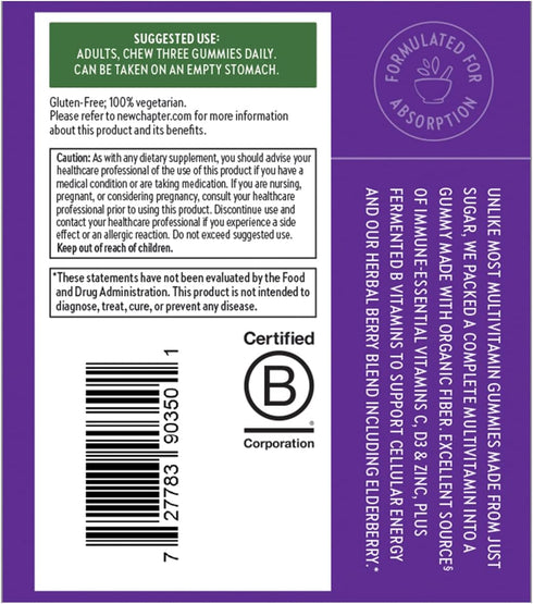 New Chapter Women’s Multivitamin Gummies, 66% Less Sugar, with Vitamin C, D3 & Zinc, Berry-Citrus, 75ct