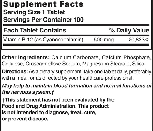 Nature's Blend Vitamin B-12, 500 mcg, 100 Tablets