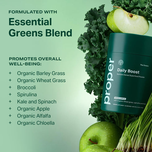 Proper, The Greens Daily Boost Organic Greens Powder. Whole Food, Apple Flavour Veggie Powder Superfood