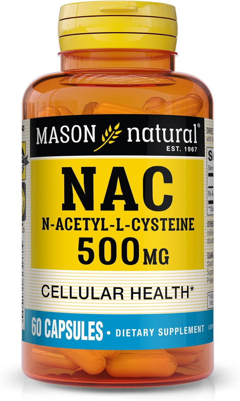 MASON NATURAL NAC N-Acetyl L-Cysteine 500 mg - Immune System Booster, Cellular Health Support - 60 Capsules