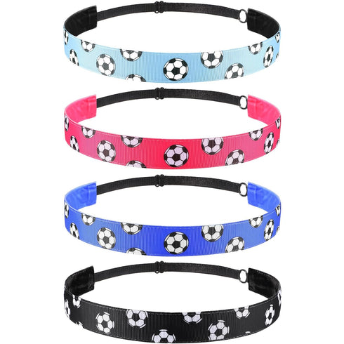 SATINIOR 4 Pieces Non-slip Soccer Headband for Girls, Adjustable Football Hairband in Black, Blue, Rose Red, Light Blue