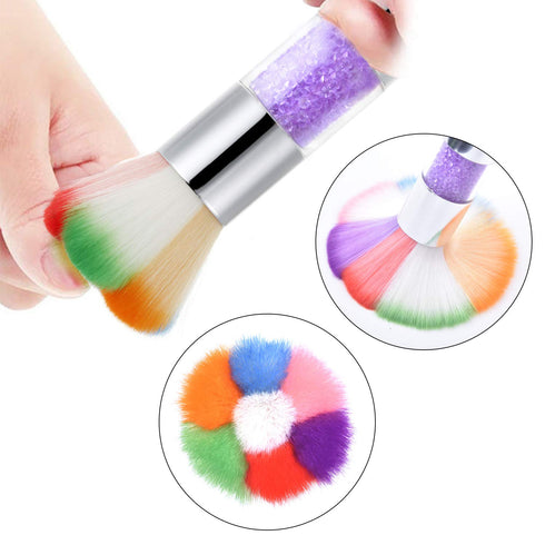 LEQ 2Pcs Colorful Nail Art Dust Brush Remover, Cleaner for Acrylic & UV Gel Nails, Shiny Rhinestone Handle