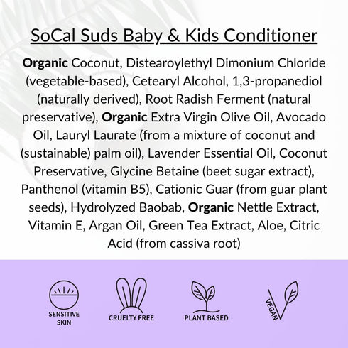 SoCal Suds & Company Organic Baby & Kids Conditioner, 12oz, Gentle Natural Ingredients for Sensitive Scalp
