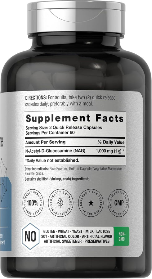 N-Acetyl Glucosamine 1000 mg | 120 Capsules | N-A-G Supplement Pills | Non-GMO & Gluten Free | by Horbaach