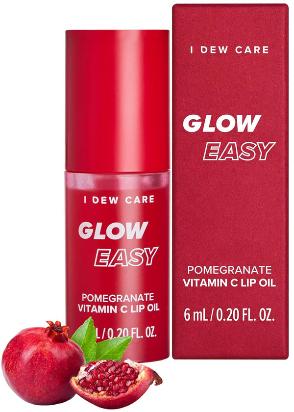 I DEW CARE Lip Oil - Glow Easy Pomegranate | Vitamin C Tinted Lip Oil, Hydrating Korean Makeup (0.20 Fl Oz)