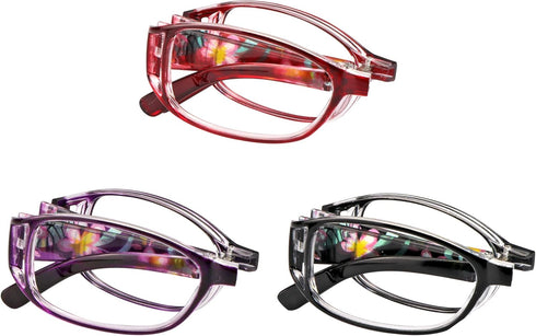 VisionGlobal 3 Pair Reading Glasses, Foldable Readers with Blue Light Blocking Lens, Compact Folding Glasses (3 Color,