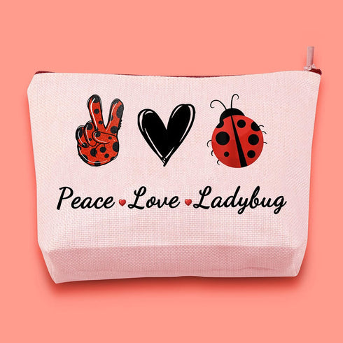 JXGZSO Good Luck Ladybug Symbol Makeup Bag with Zipper, Gifts for Women, Cosmetic Bag