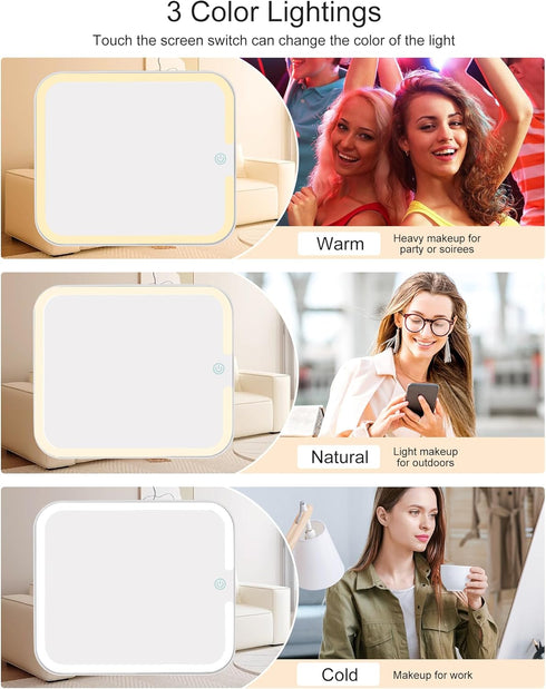 Relavel Makeup Bag with Light Up Mirror, Travel Cosmetic Organizer, Rechargeable Vanity Mirror with 3 Color Lights