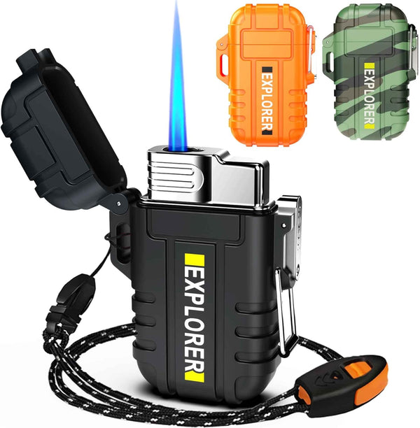 Waterproof Butane Torch Lighter - Refillable Windproof Jet Flame Lighter for Fireplace, Fireworks, Grill, Camping BBQ,