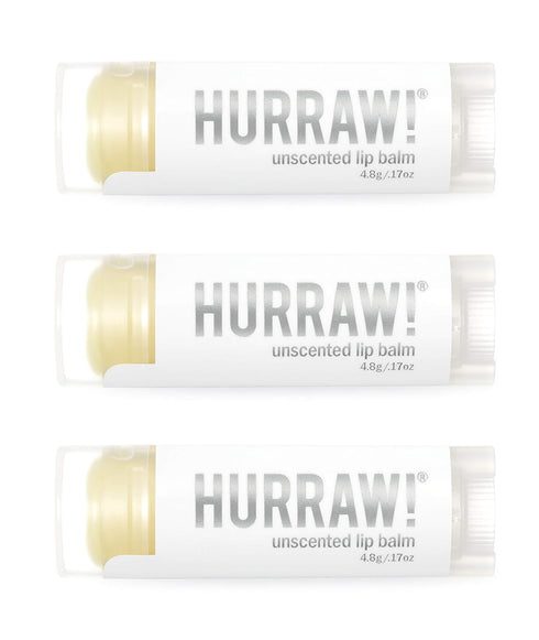 Hurraw! Unscented Lip Balm, 3 Pack - Organic, Certified Vegan, Gluten Free, Non-GMO, 100% Natural Ingredients, USA Made