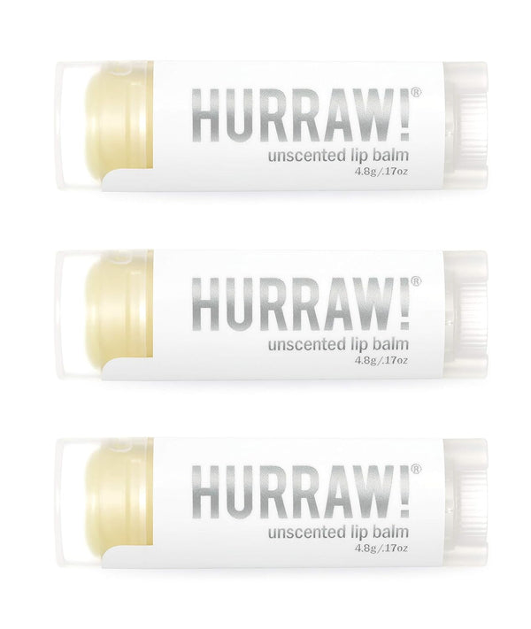 Hurraw! Unscented Lip Balm, 3 Pack - Organic, Certified Vegan, Gluten Free, Non-GMO, 100% Natural Ingredients, USA Made