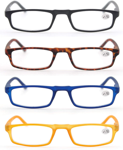 MODFANS Reading Glasses +1.75 - 4 Pairs Fashion Readers, Narrow Frame Spring Hinge for Men and Women