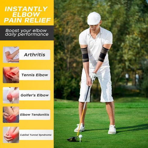 INDEEMAX Copper Elbow Compression Sleeve - 1 Pair Tennis Elbow Brace for Pain Relief and Support