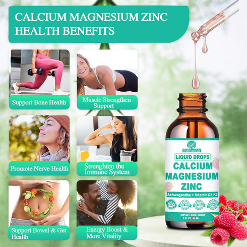 Calcium Magnesium Zinc D3 with Calm Magnesium Glycinate, Ashwagandha, L-Theanine - Immune, Bone, Muscle, Mood Support