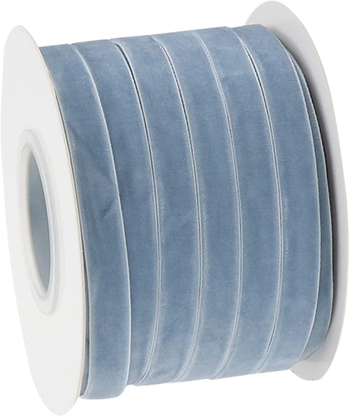 Dusty Blue Velvet Ribbon, 3/8 Inch, 25 Yards for Gift Wrapping, Wedding, Hair Bows, Crafts