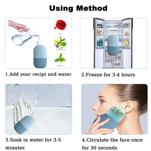 Ice Face Roller - Reusable Silicone Mold for Facial Massage - Light Blue Striped Skin Care Tool