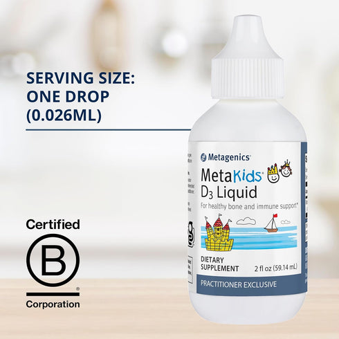 Metagenics MetaKids D3 1000 IU Liquid Vitamin D Supplement, 2 fl oz, Supports Bone and Immune Health, 2,275 Servings