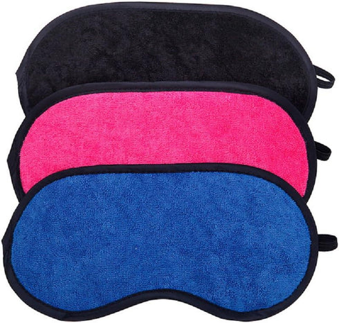 Sleep Mask Set Pack of 3, Adjustable Microfiber Terry Cloth Eye Masks for Sleeping, Travel, Black/Blue/Pink