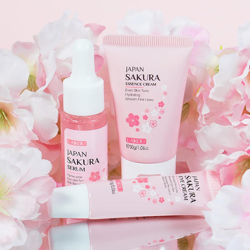 Skin Care Set JAPAN SAKURA - Women Beauty Gift Set with Serum, Eye Cream, and Face Cream Travel Kit