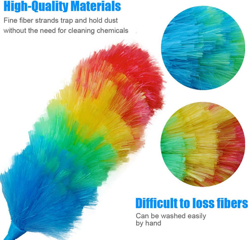 3 Pack Upgrade 19” Rainbow Static Feather Duster with Washable Head - Bigger Head, More Fibers, Less Loss