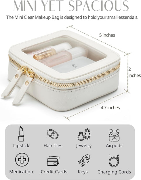 Small Clear Cosmetic Bag for Purse - Mini Makeup Bag for School, Waterproof Square Pouch with Zipper
