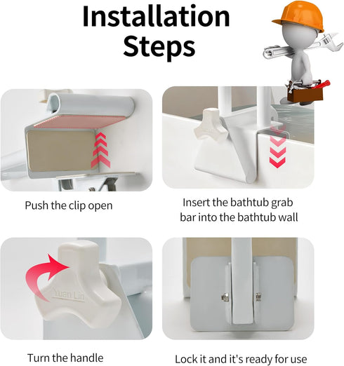 YUAN LIN 3.1 6.7 Inch 300 lbs Bathtub Handle and Grab Bar, Bathtub Safety Rail with Non-Slip Grip for Seniors, Elderly