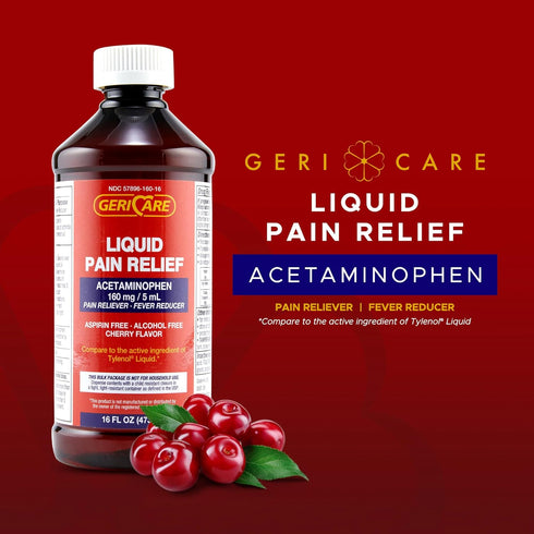 GeriCare Cherry Flavored Acetaminophen Liquid 160 mg, 16 Oz (Pack of 2)
