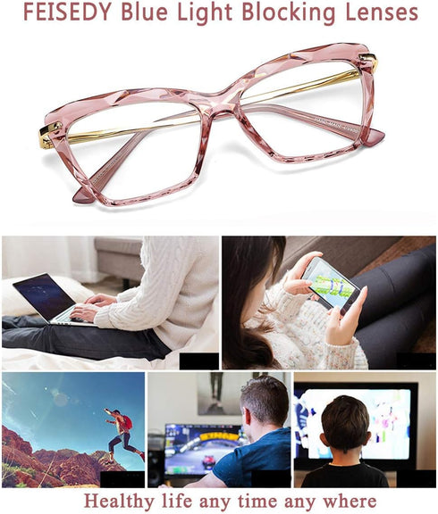 FEISEDY Crystal Cat Eye Glasses Frame, Blue Light Blocking Computer Eyewear B2500
