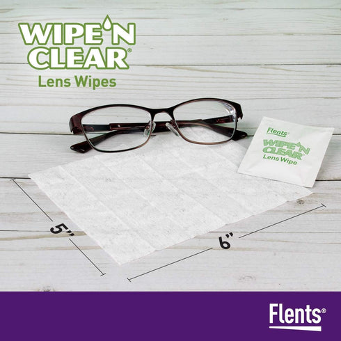 Flents Wipe'N Clear Lens Wipes, Anti Streak Fast Drying, White, 150 Count, Made in the USA