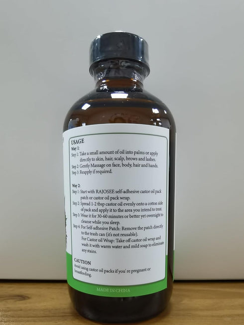 RAJOSEE 32Pcs Pack 8oz, Castor Oil with Castor Oil Organic Cold Pressed Glass Bottle Cotton Caster Oil Wrap for Waist