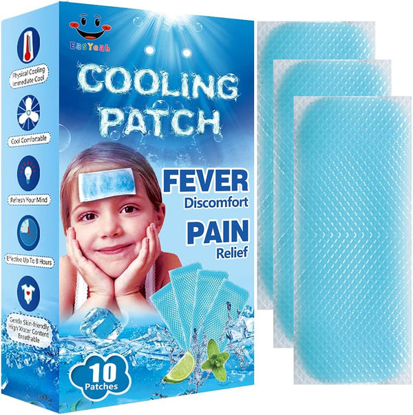 10 Sheets EasYeah Kids Cooling Patches for Fever Discomfort & Pain Relief, Soothe Headache Pain, Pack of 10