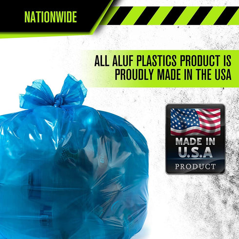 Aluf Plastics 33 Gallon Blue Trash Bags | 1.0 MIL | 100 Count | 33" x 38" | For Home, Kitchen, Bathroom, Recycling