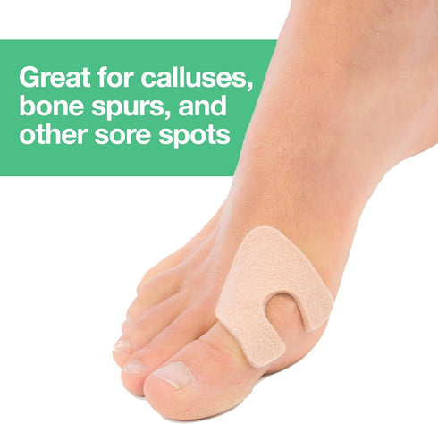 ZenToes Callus Pads for Foot - Self-Stick Adhesive Felt, U-Shaped Design, Pain Relief Cushions for Calluses (48 Count)