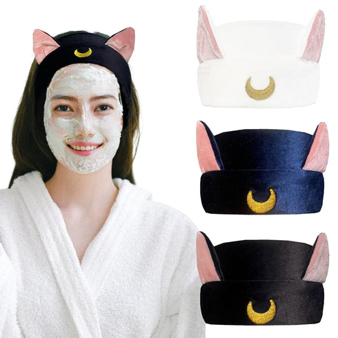 Ziper Cute Cat Usagi Moon Cosmetic Hairband - Shower Headband, Blue