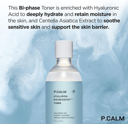 P.CALM Hyaluron Doubleshot Toner - 200ml - Vegan Deep Hydrating Toner with Hyaluronic Acid for Sensitive Skin