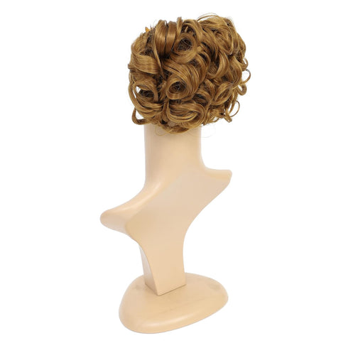 SWACC Short Messy Curly Dish Hair Bun Extension, Easy Stretch Combs, Clip in Ponytail, Strawberry Blonde-27#