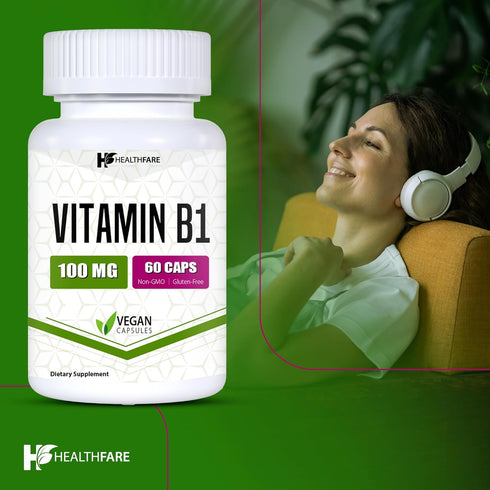 Vitamin B1 100mg | 60 Capsules | Thiamine Supplement | Supports Overall Health | Non-GMO, Gluten Free
