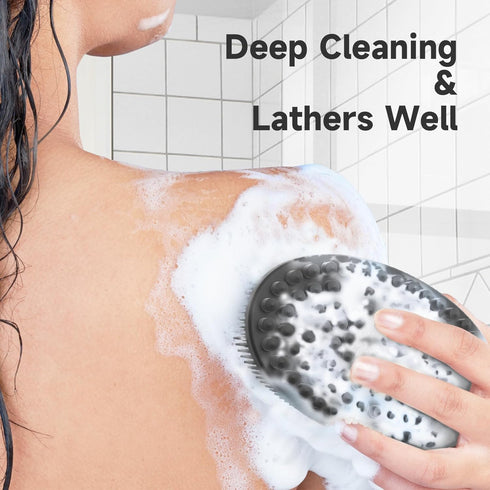 Metene 2 Pack Silicone Body Scrubber, Soft Exfoliating Body Scrubber for Shower, Long Lasting, Lathers Well (Black)