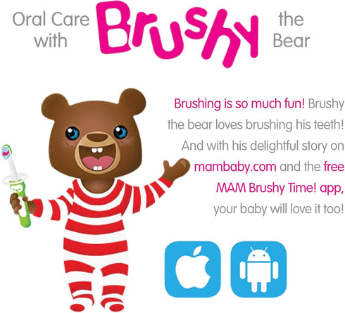 MAM Baby Toothbrushes - 2 Baby's Brushes and 1 Safety Shield, Interactive App for Boys 6+ Months, Blue