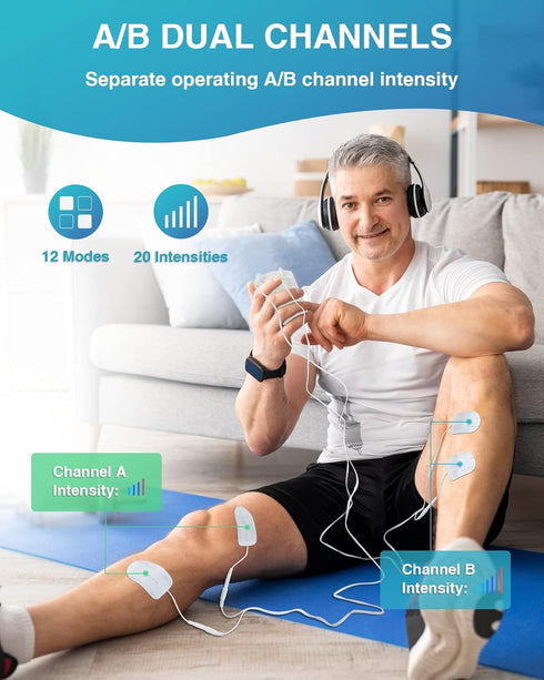Comfytemp TENS Unit Muscle Stimulator, FSA HSA Eligible Dual Channels TENS Machine for Pain Relief, Electronic Pulse Massager for Back, Neck, Sciatica, Shoulder Pain Relief, 12 Modes, 8 Electrode Pads